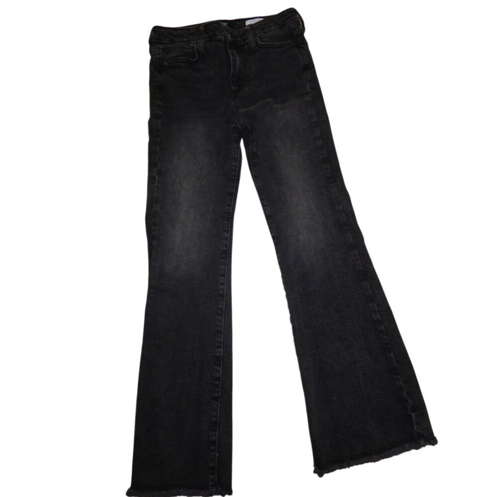 Forever21 Kids Girls 13/14 Black Gray Mid-Rise Flare Jeans Stretch Adj-Waist